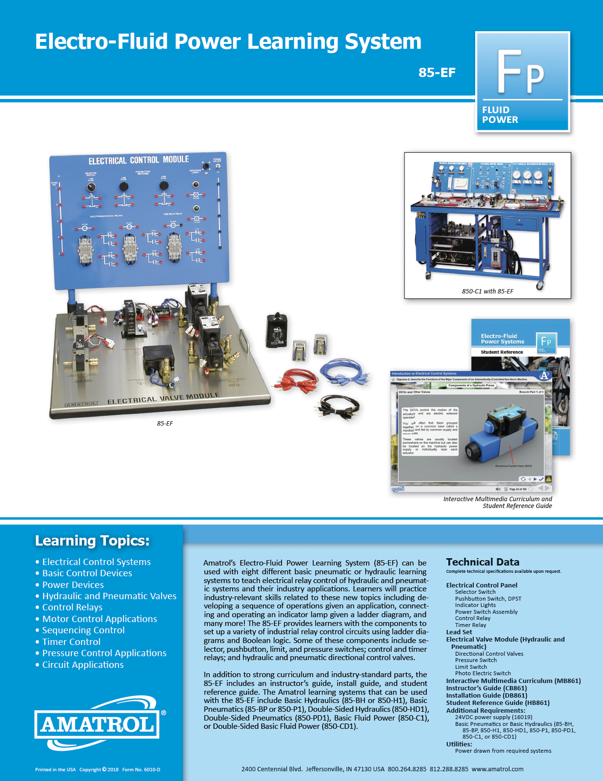 Electro-Fluid Power Learning System Amatrol Electro-Fluid Power Trainer 85-EF