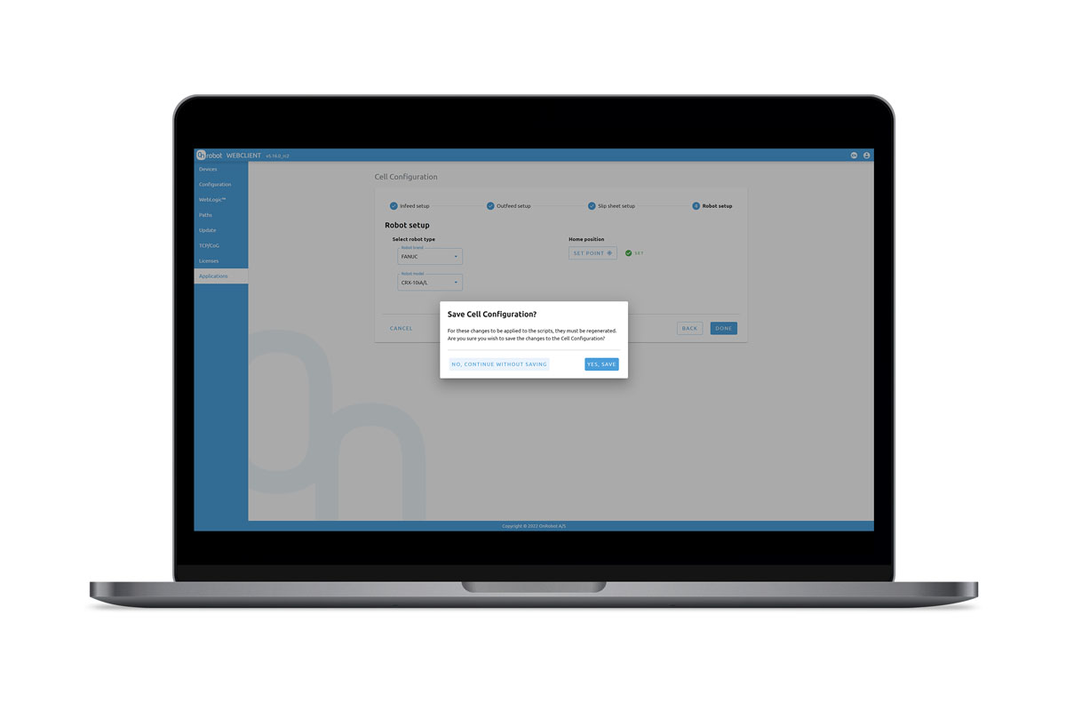 Cell Configuration Screen OnRobot Palletizing Software Screenshot