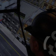 Construction student using a CM Labs Excavator Simulator in a virtual training session.